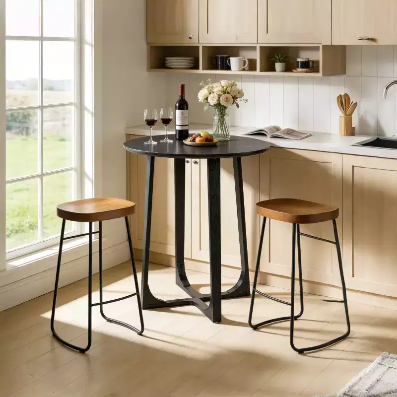 Christopher Knight Home Kenta Modern 35H Rubberwood Round Bar Table with Geometric Multi-Leg Base