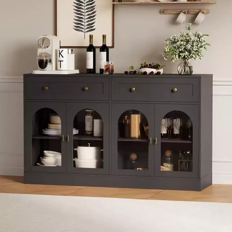 55Farmhouse Sideboard Buffet Cabinet with Storage,Large Kitchen Buffet Cabinet with 4 Acrylic Doors and 2 Drawers,Modern Coffee Bar Table for Dining
