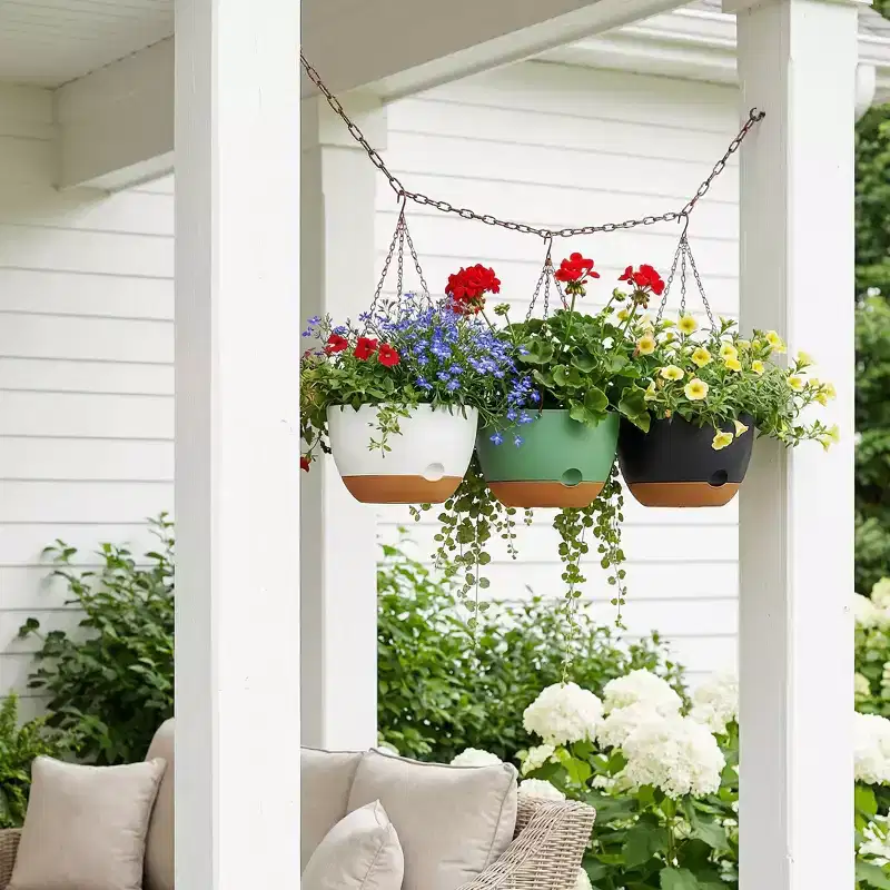 PexFix 3 Pack Self Watering Hanging Planters Hanging Flower Pots with Drainage Layer & Removable Saucer Hanging Plant Baskets for Indoor Outdoor