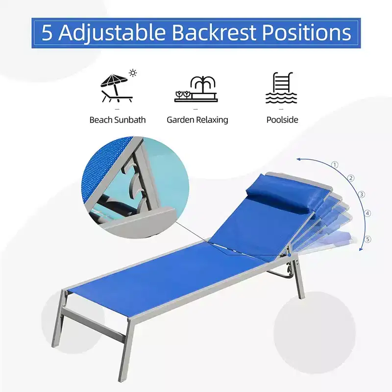 CLIHOME 3-Piece Outdoor Patio Lounge Chairs,All Weather Aluminum Adjustable Pool Sunbathing Recliner with Side Table