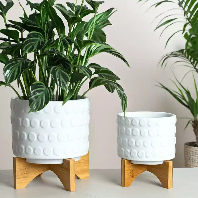 Decorative Ceramic Planters with Stands - Modern Decorative Indoor and Outdoor Flower Pots for Home & Garden - Set of 2, 7 & 10.5 White