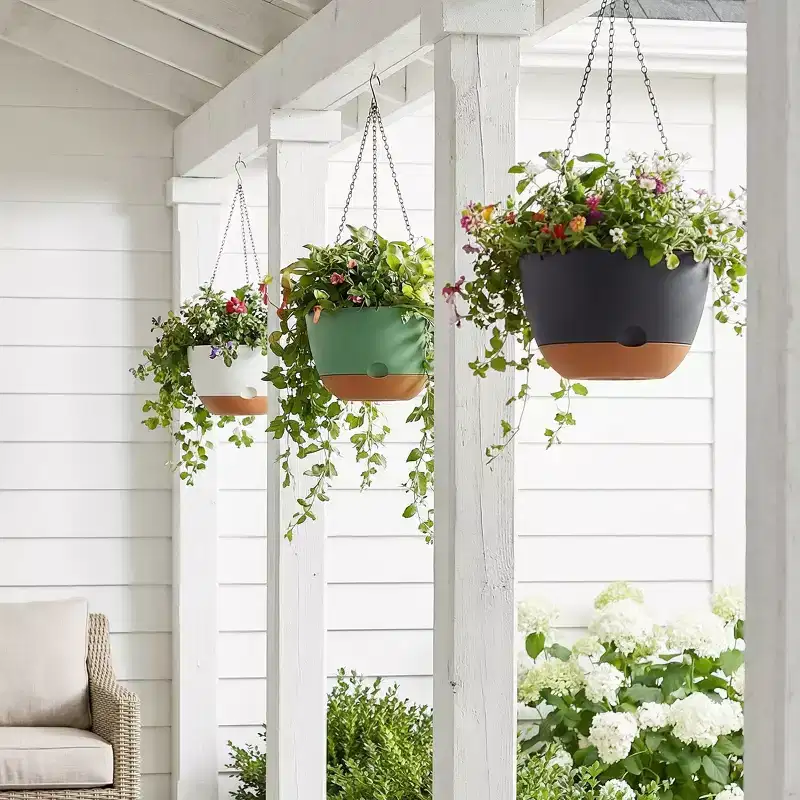 PexFix 3 Pack Self Watering Hanging Planters Hanging Flower Pots with Drainage Layer & Removable Saucer Hanging Plant Baskets for Indoor Outdoor