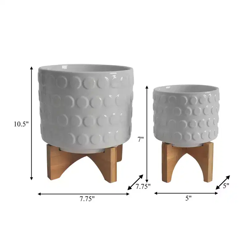 Decorative Ceramic Planters with Stands - Modern Decorative Indoor and Outdoor Flower Pots for Home & Garden - Set of 2, 7 & 10.5 White