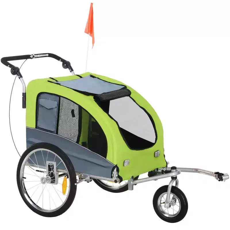 Dog Bike Trailer 2-In-1 Pet Stroller with Canopy and Storage Pockets