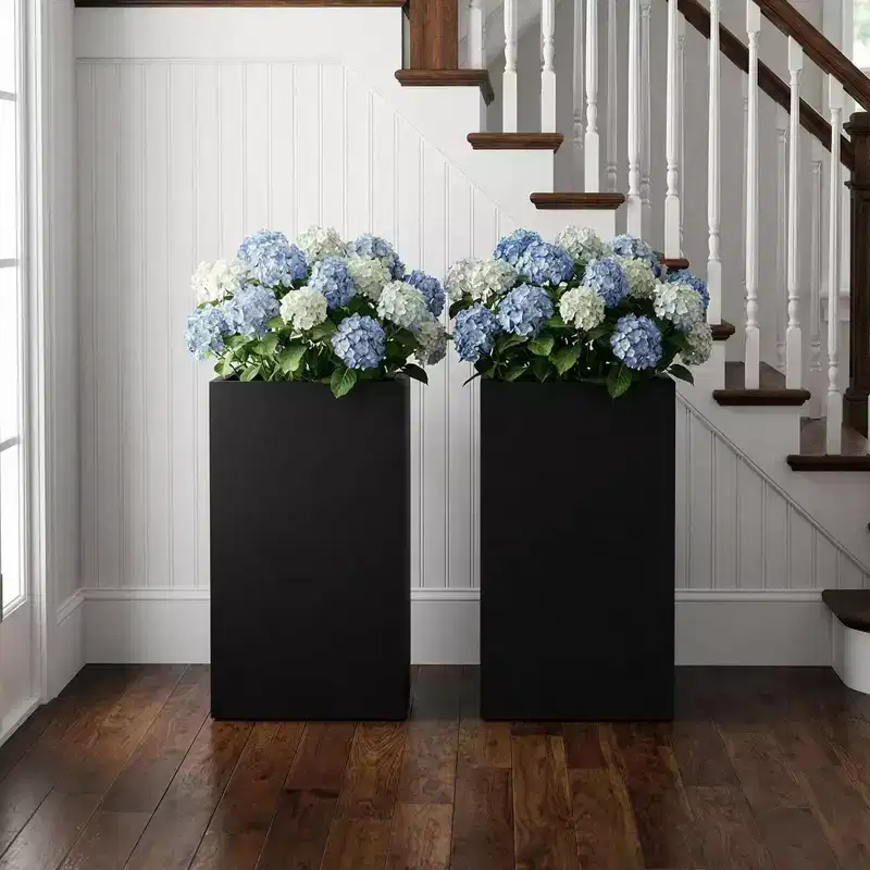 PexFix 2Pcs Metal Planters for Outdoor Plants Square Planter Box with Drainage Holes & Planting Shelf for Front Porch Patio Garden Indoor Entryway