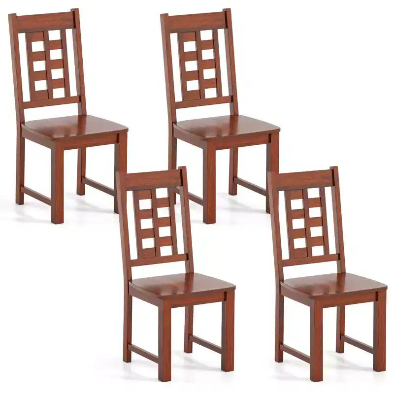 Dining Chairs Set of 4 with Solid Rubberwood Frame and Hollowed Backrest