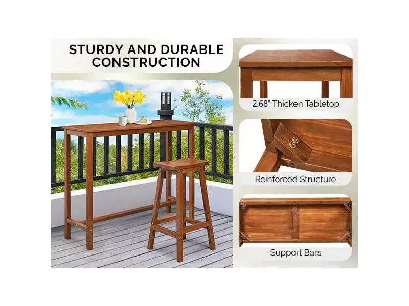 Karl Home Patio Fir Wood Brown Bar Table