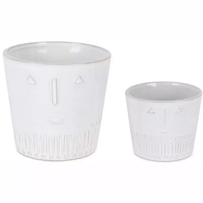HomeRoots Set of Two White Porcelain 4 Ounce Abstract Face Pot Planters