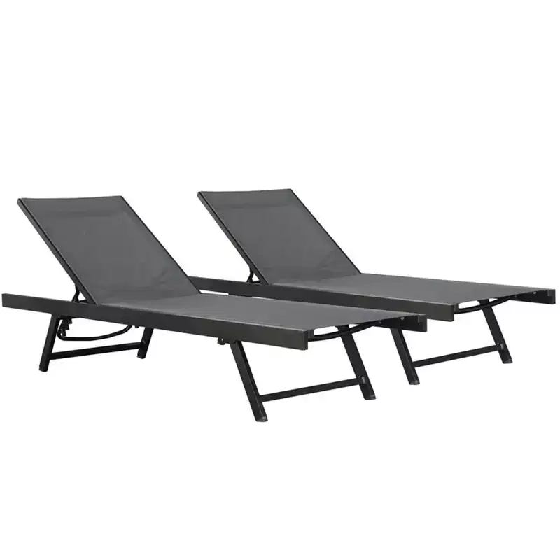 Vivere Aluminum Outdoor Chaise Lounge Chairs for Patio and Pool, Set of 2, Black
