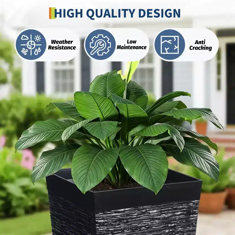 Set of 3 Black Tall Planters  22.5 Outdoor & Indoor Flower Pots with Drainage Holes, for Porch, Patio, Living Room
