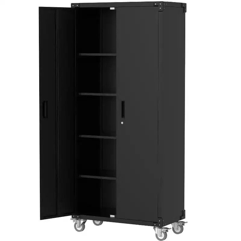GustoWave Storage Metal Cabinet 72 with Doors and 4 Shelves, Adjustable Feet and Lock, Tall Storage Cabinet for Pantry Garage