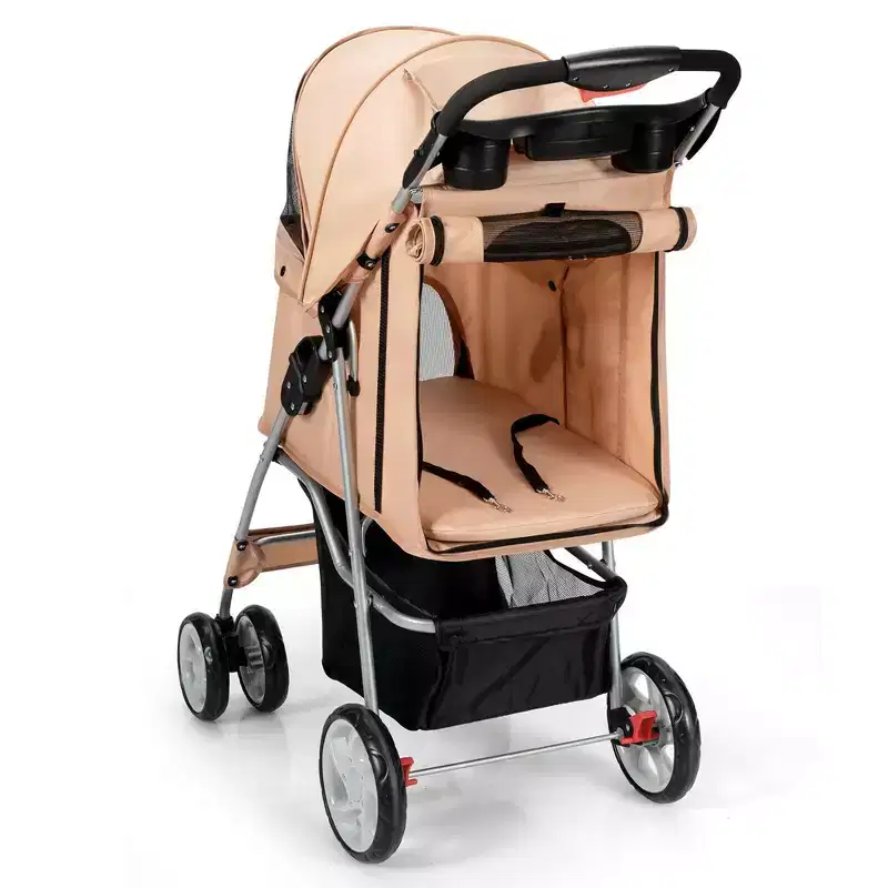 Costway Folding Pet Stroller 4-Wheel Pet Travel Carrier w/Storage Basket