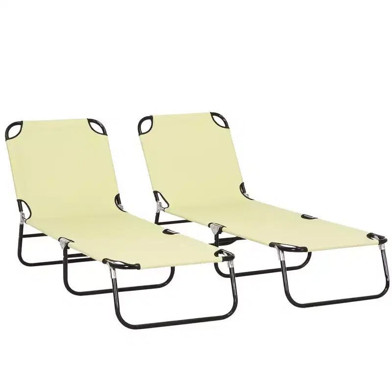 Outsunny Folding Chaise Lounge Pool Chairs, Set of 2 Outdoor Sun Tanning Chairs, Five-Position Reclining Back, Steel Frame & Oxford Fabric