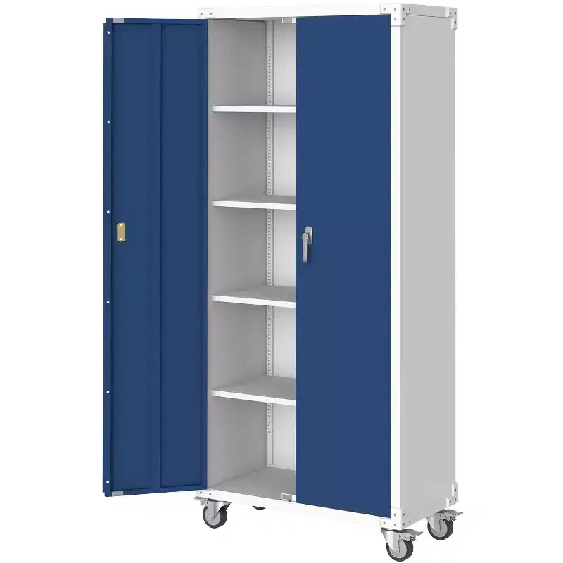 72 H Locker Storage Cabinet - Heavy Duty Metal Cabinet with 2 Doors & 4 Adjustable Shelves, Lockable Garage Office Organization Utility - Blue