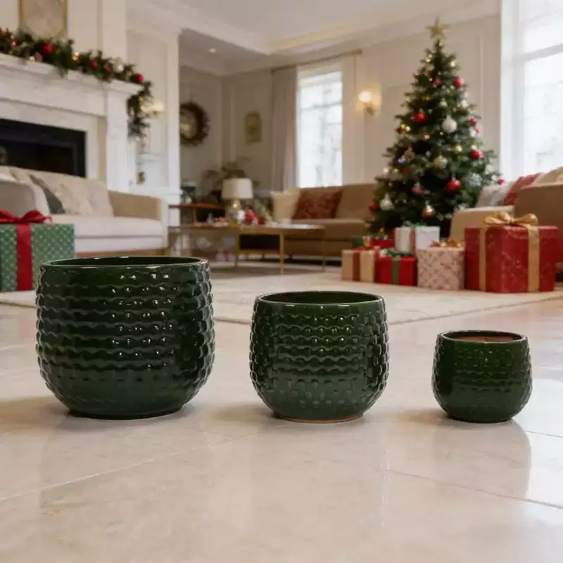 Okak Elegent Handmade Breathable Clay Plant Pot Set of 3, Textured Ceramic Planter with Modern Design, Planters for Indoor or Outdoor Use