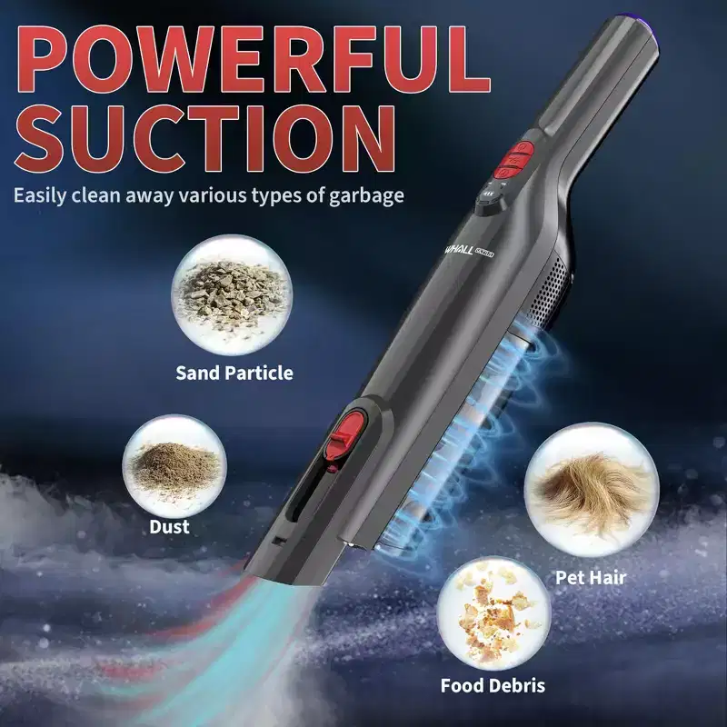 WHALL Handheld Vacuum Cleaner, Lightweight Portable Car Vacuum Cleaner, Cordless Vacuum with Charging Dock, LED Light, Multi-Accessories