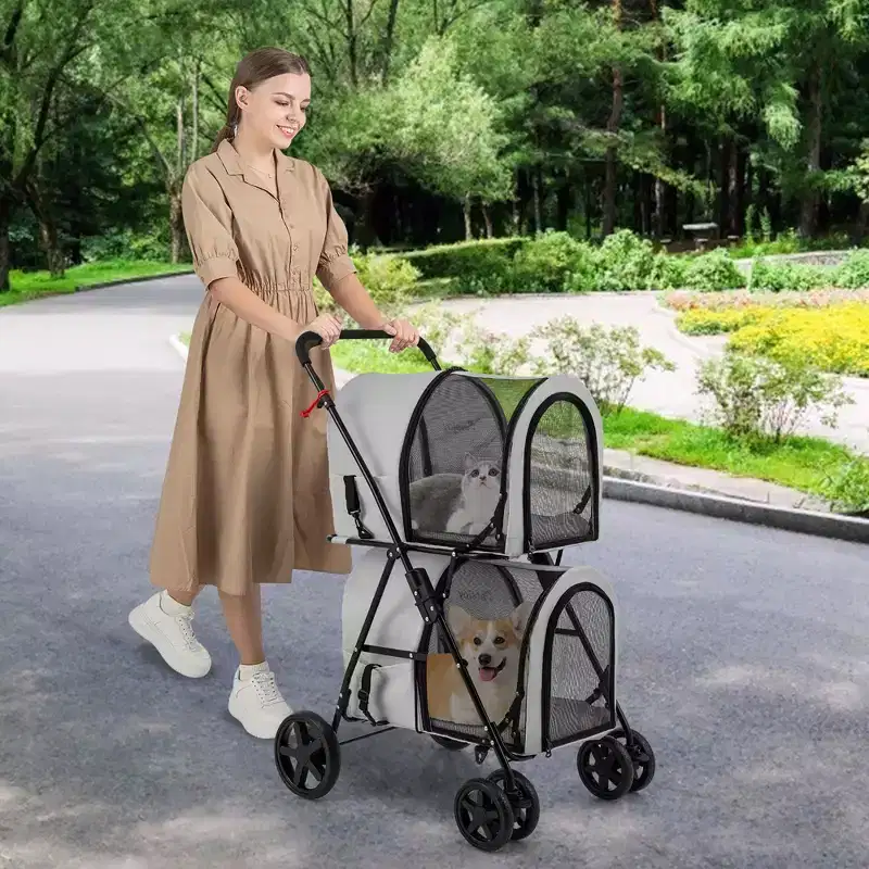 Costway 4-in-1 Double Pet Stroller w/ Detachable Carrier Travel Carriage for Cats